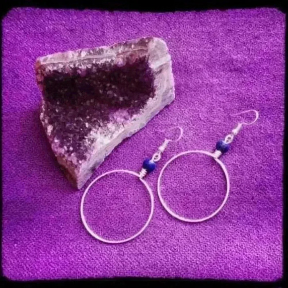 Silver Wire Earrings with Lapis Lazuli - Picture 1 of 1